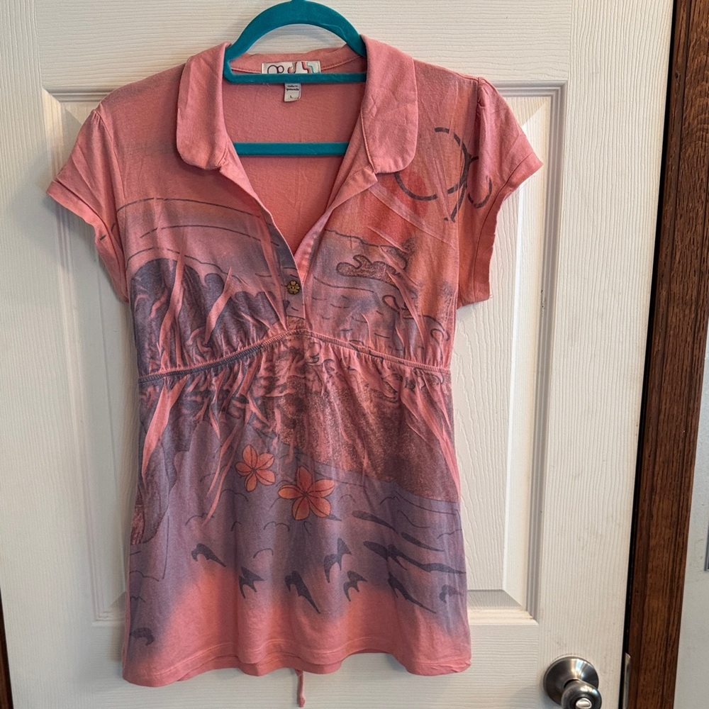 OP Pink and Purple Artistic Blouse Y2K vintage size L